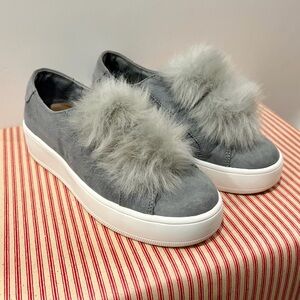 Steve Madden Bryanne Suede Gray Platform Sneakers w/ Fur Accents, SZ 7.5 EUC